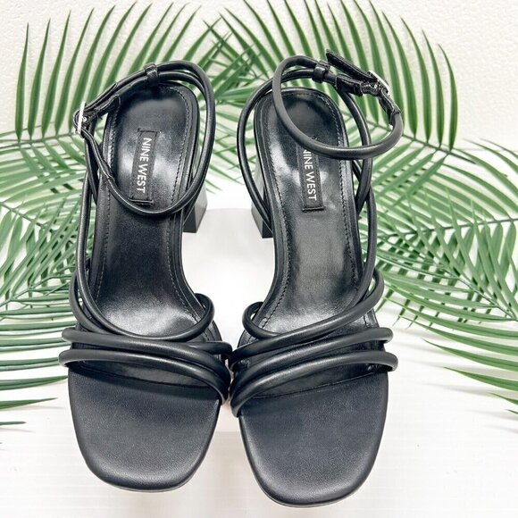 Nine West Black Yeap3 Strappy Ankle Sandals Size 5.5M Open Toe 3.25" Block Heel - Picture 3 of 10